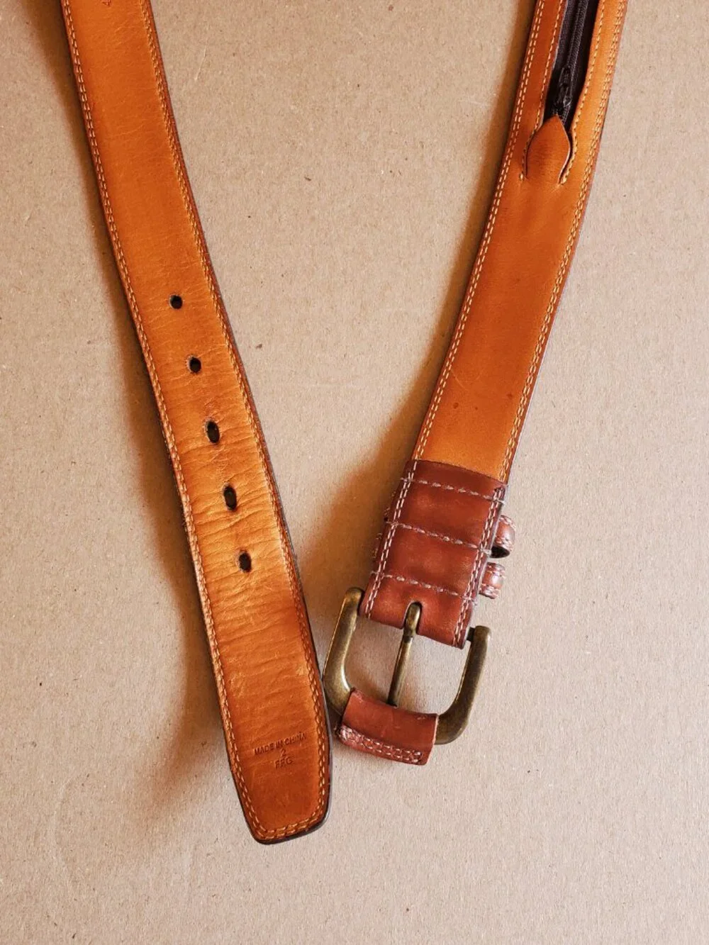 Cabela's Full Grain Cowhide Brown Leather Belt Inside Zipper Men's Size 44